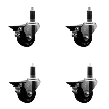 Service Caster 3'' Phenolic Swivel 1-1/8'' Expanding Stem Caster Set with Brake, 4PK SCC-EX20S314-PHR-PLB-118-4